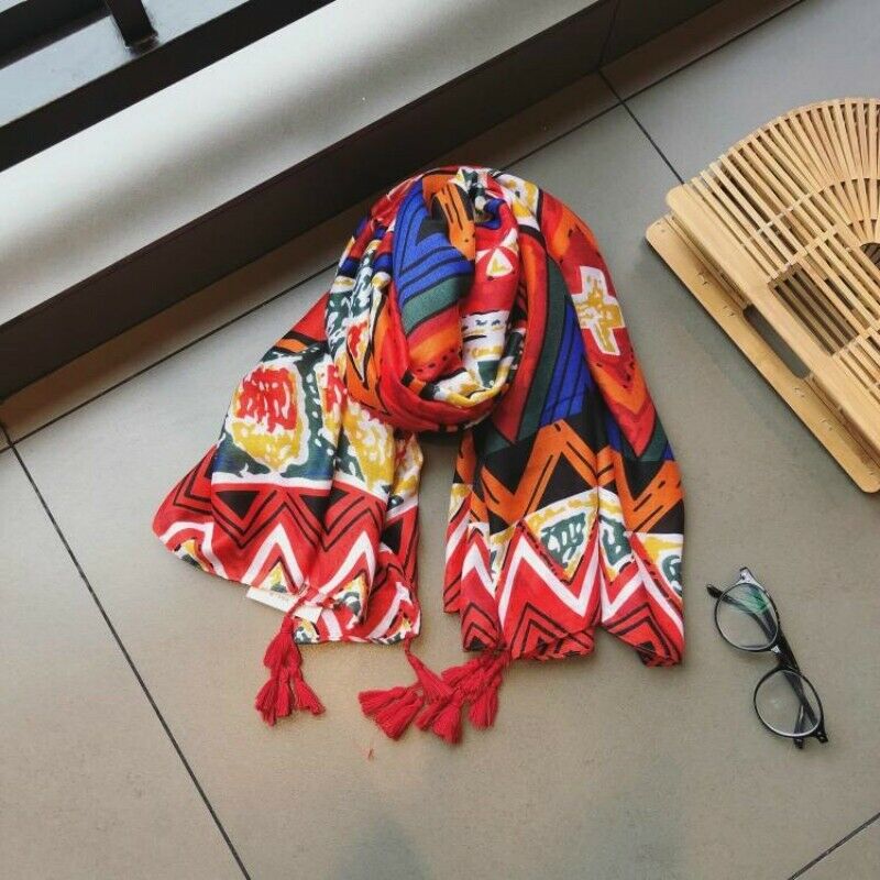 Ladies Scarves Wrap Shawl Ethnic Bohemian Boho Tassel Fringe Geometric Casual