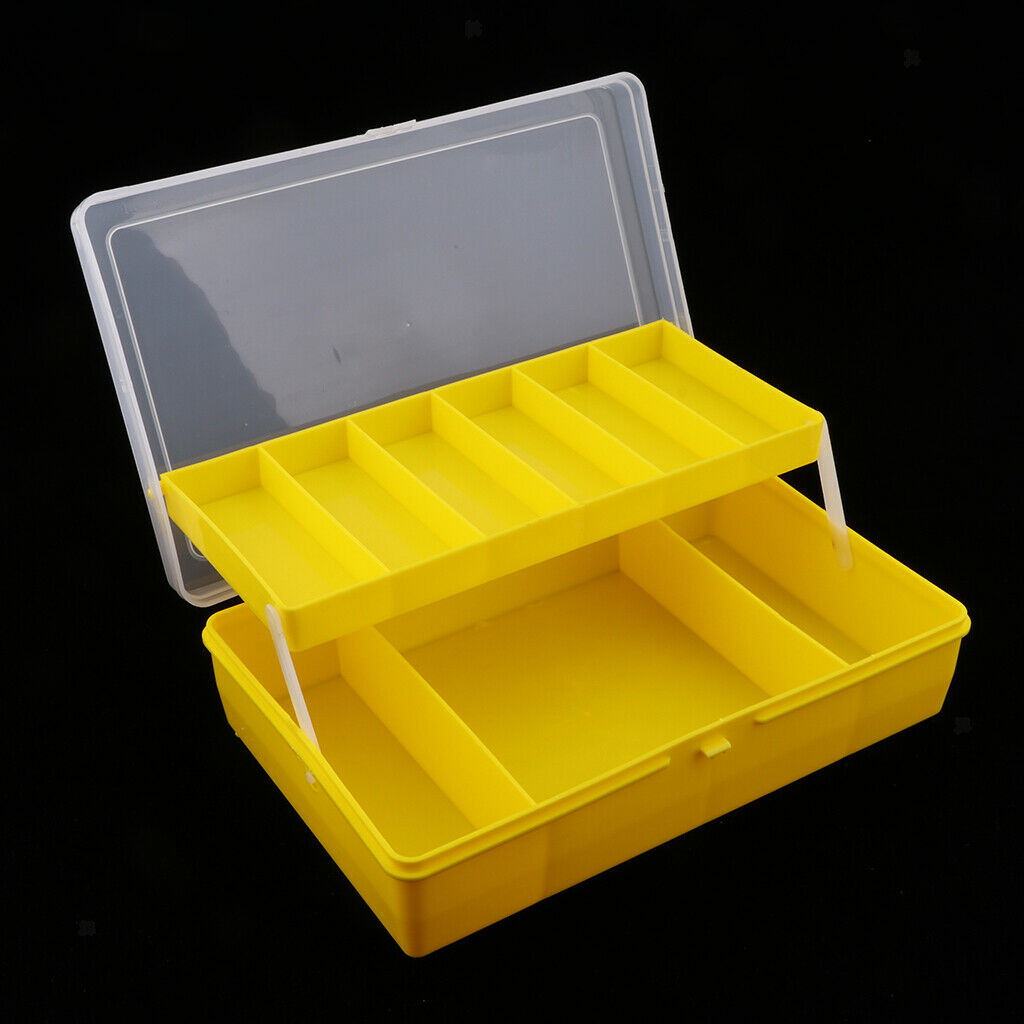 2-Tray Fishing Tackle Box Bait Lure Storage Container Yellow 25.6x15.8x7.5cm