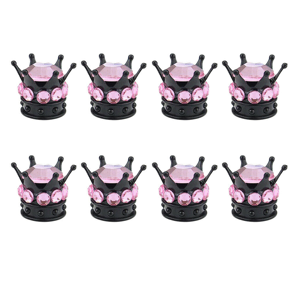 8Piece Crown Bling Diamond Tire/Wheel Stem Valve Caps Car Truck Vehicle Pink