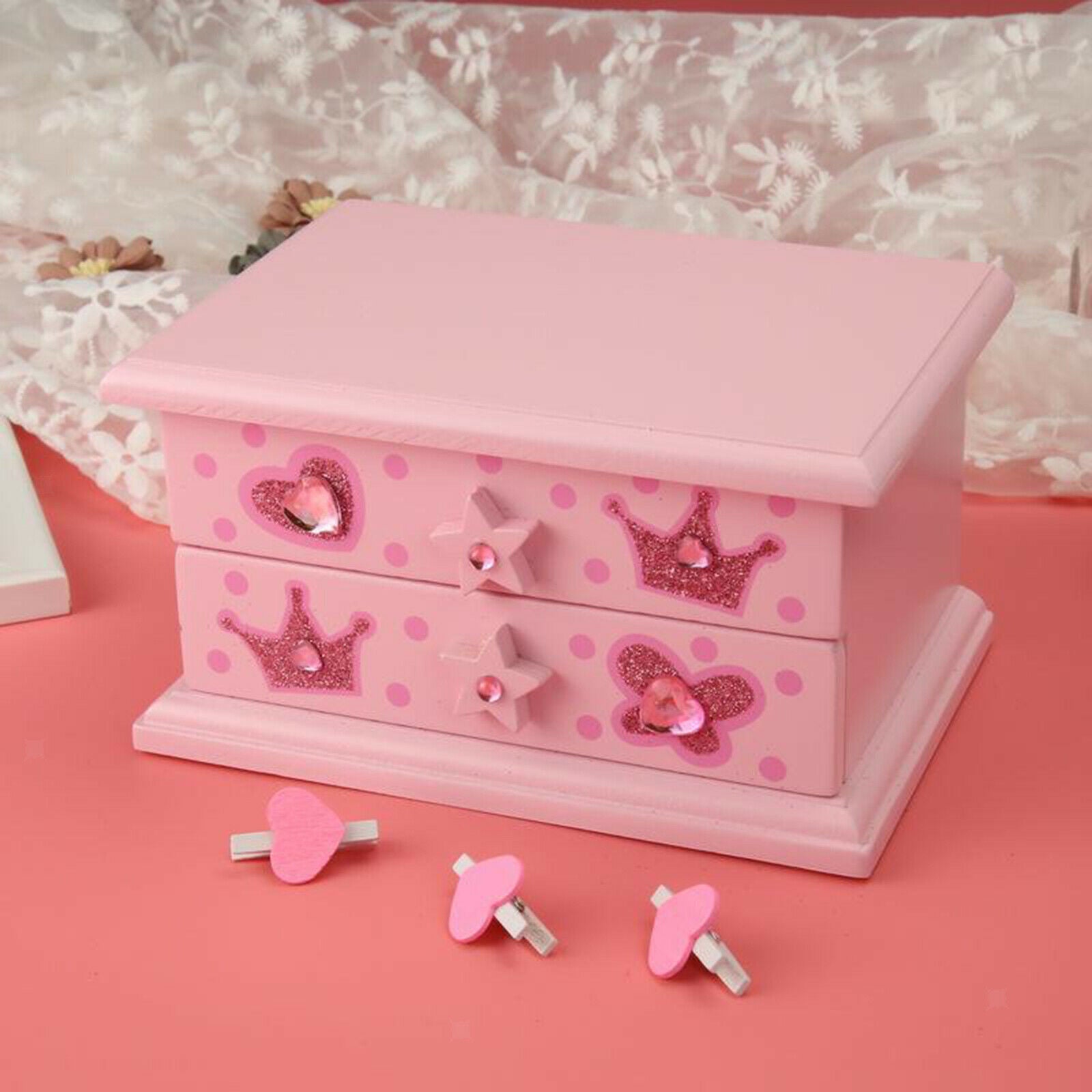 Princess Music Jewelry Box Ring Storage Compartment Organizer Decorative