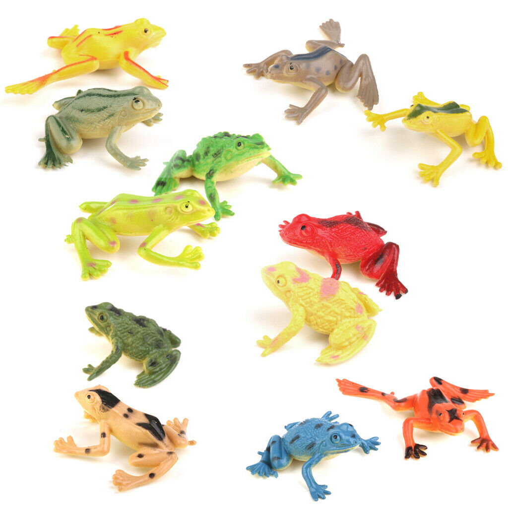 12Pcs Plastic Mini Frog Figures Set Kids Toys Colorful