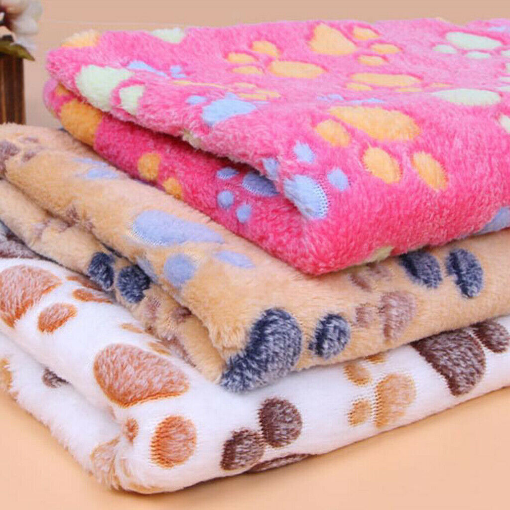 Warm Beige Cartoon Paw Print Cushion for Puppy Fleece Soft Blanket Bed Mat-S