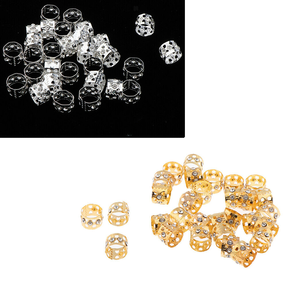 60pcs Cute Lovely Crystal Hair Cuffs Metal Dreadlock Beads DIY Hairstyle Braid