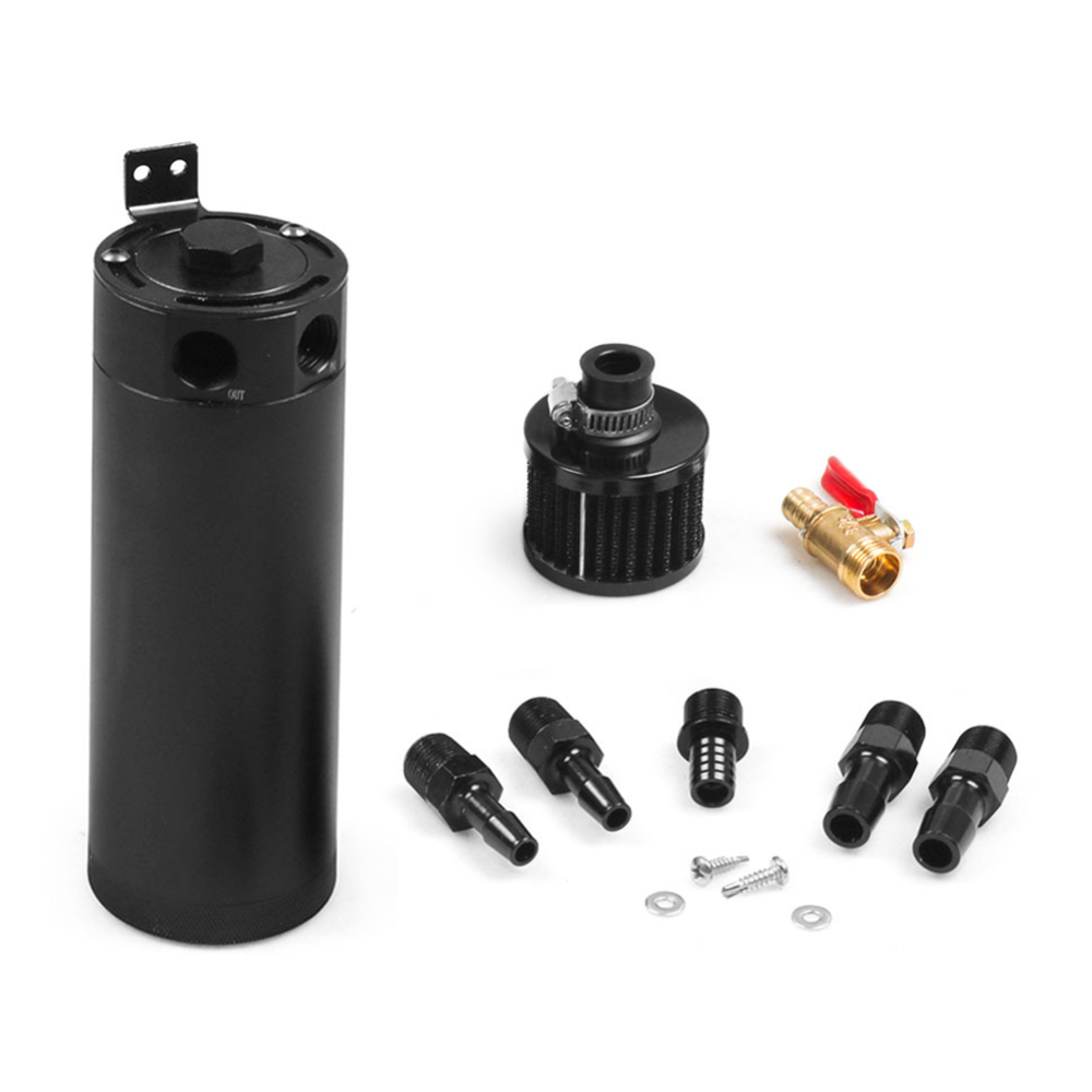 3/8" NPT Billet Aluminum Baffled 2-Port Oil Catch Can Tank with Breather Filter