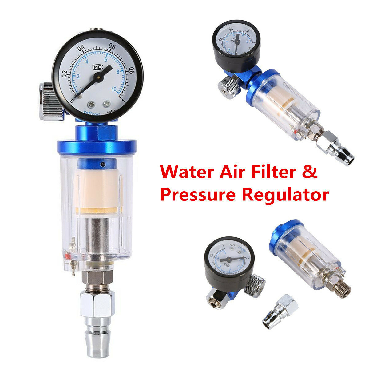 Autos Air Pressure Regulator Spray Gun 0-180Psi & In-Line Water Trap Filter Tool