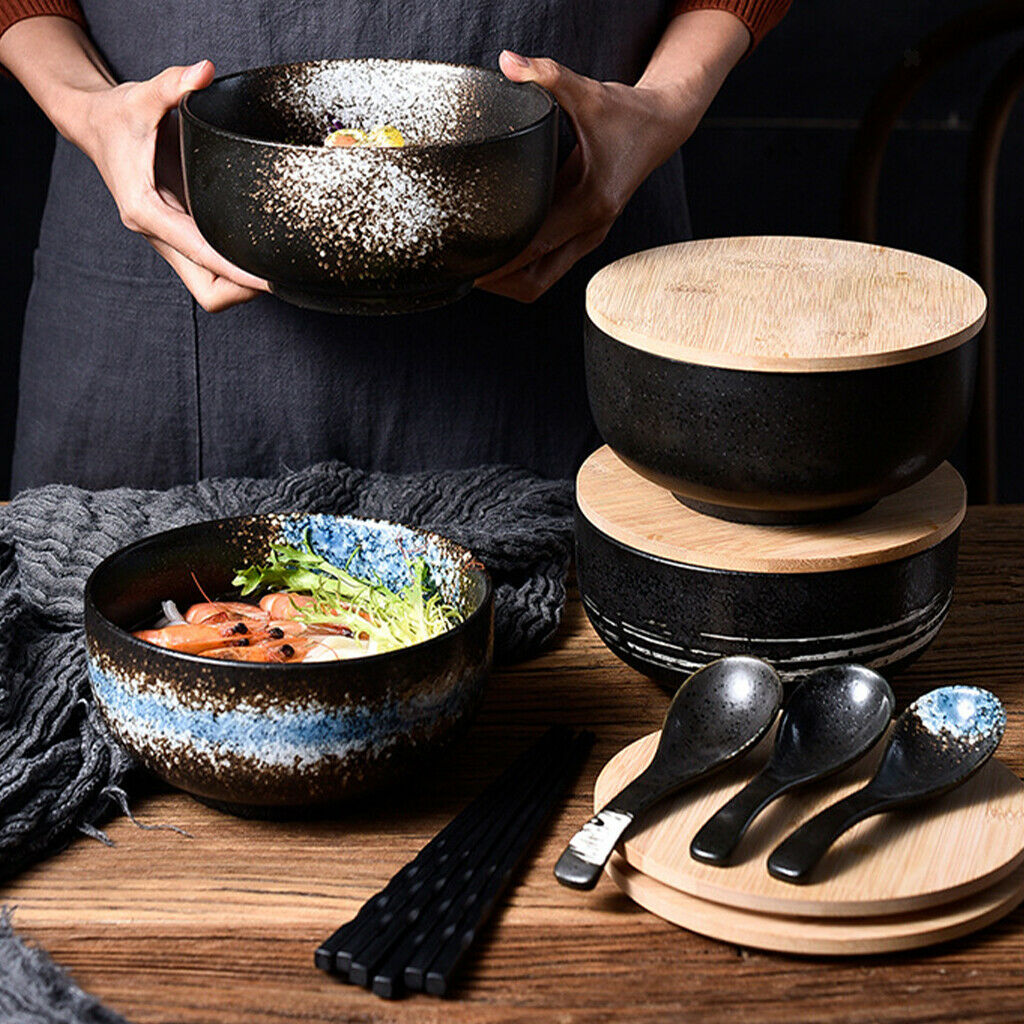 Japanese Ramen Bowl Large with Lid and Spoon Soup Tableware Accessory Gifts