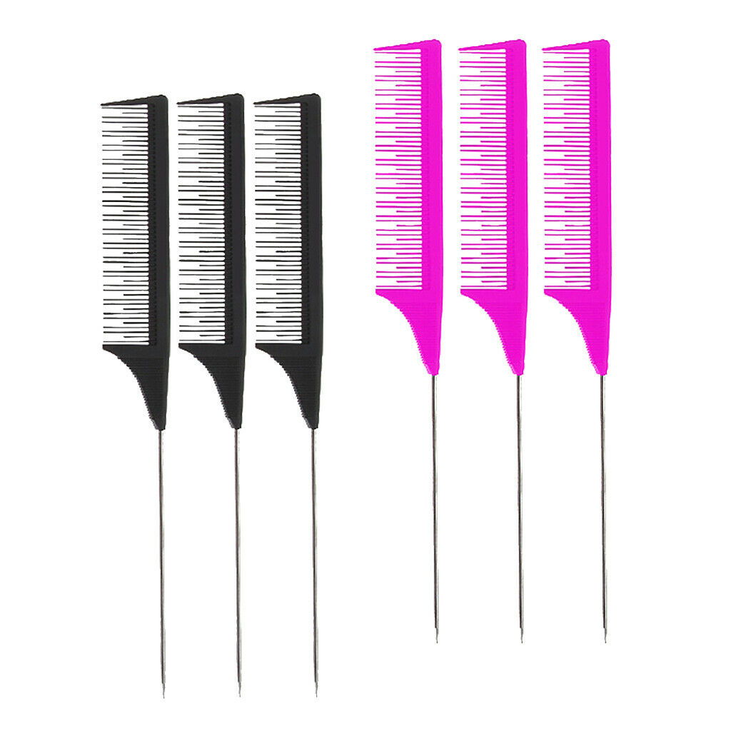 6pcs Barber Fine-Tooth Rat Tail Comb for Hair Dyeing Styling Detangling