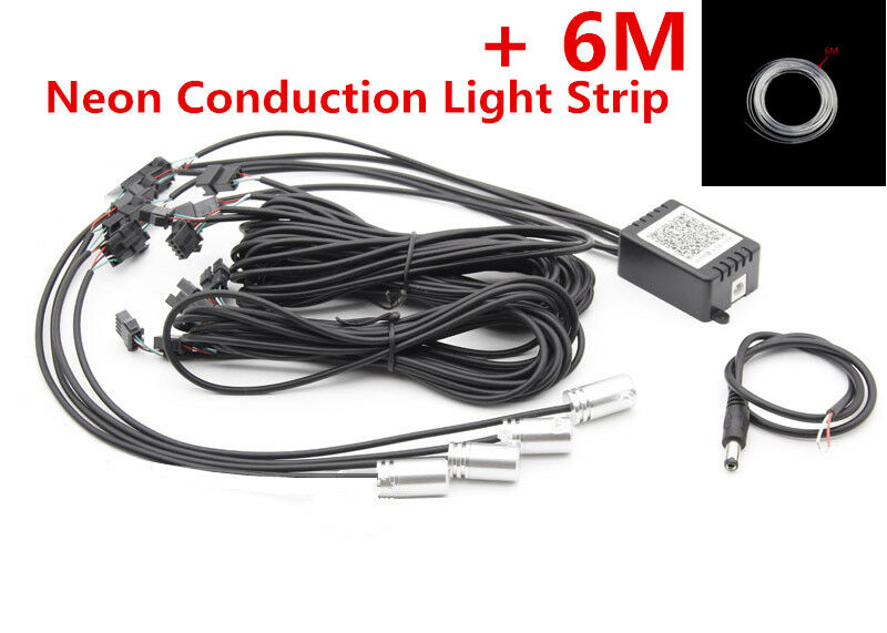 6M RGB LED Car Interior Neon EL Strip Light Sound Active Bluetooth Phone Control