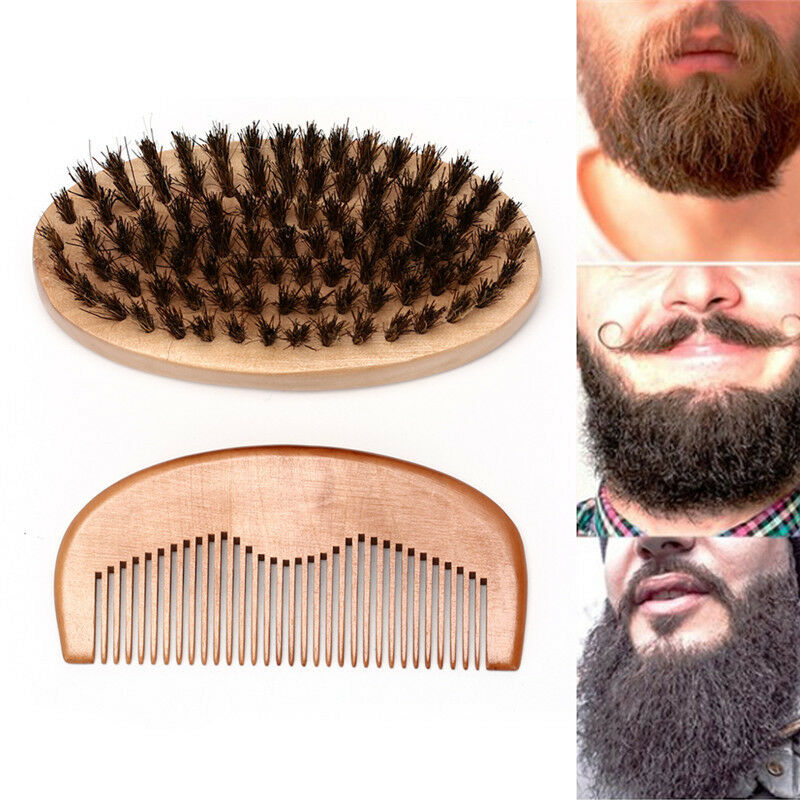 Beard Brush & Beard Comb Boar Bristle Comb Mens Mustache Care Grooming Ki.l8