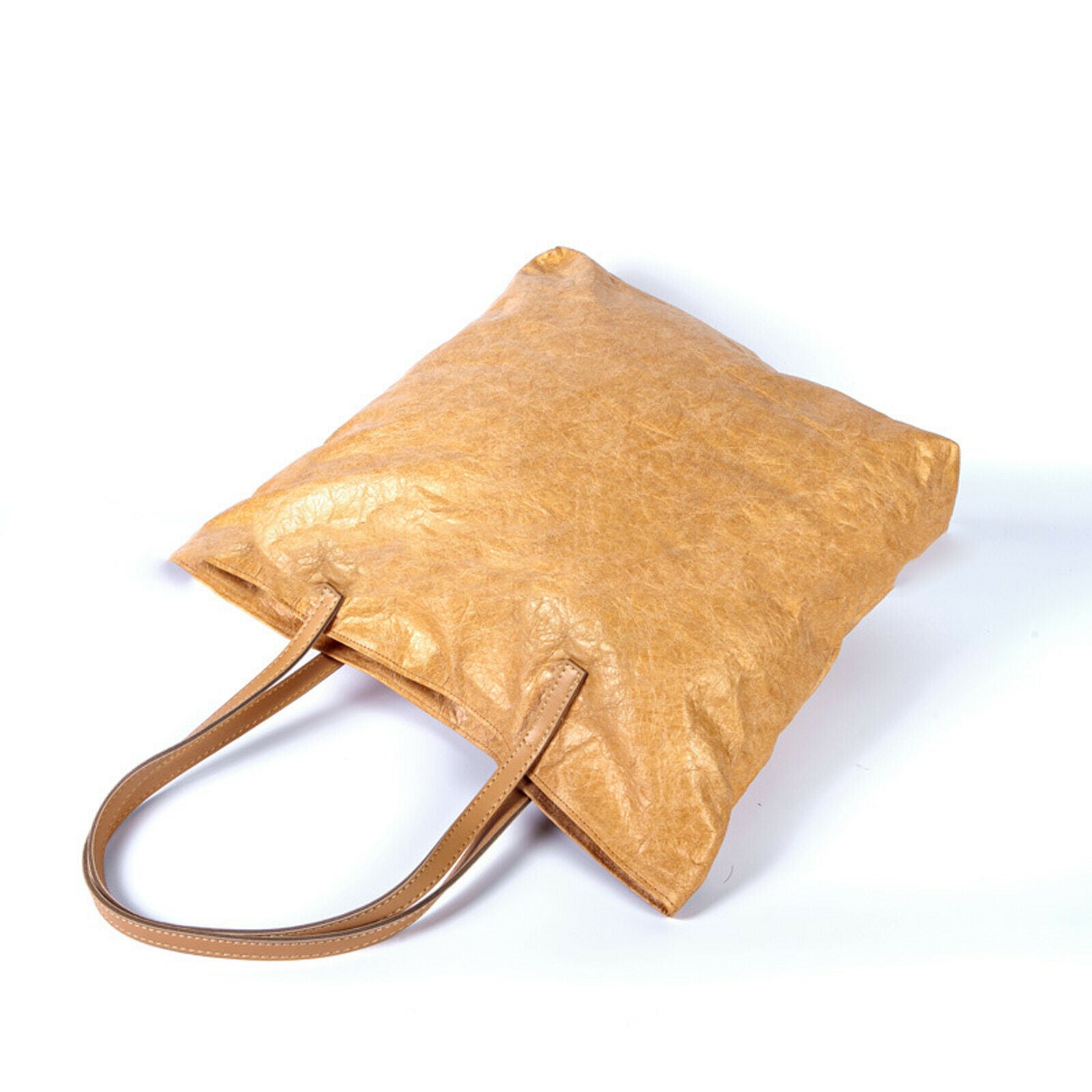 Women Retro Kraft Paper Big Capacity Tote Bag Waterproof Paper Shoulder Handbag