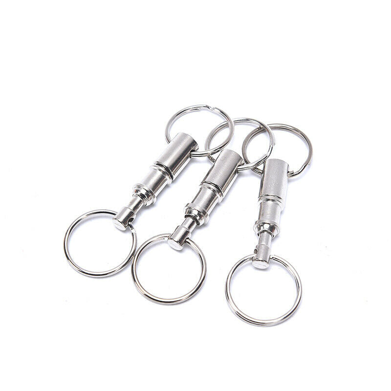 5pcs Steel Chrome Plated Pull-Apart Detachable Key Ring Snap Lock HolderI7CA