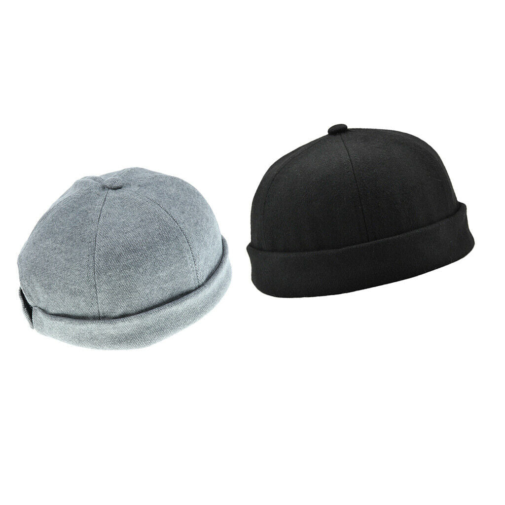 2 Pieces Mechanic Biker Hat Skullcap Board Beanie Brimless Hook Loop Docker Hat