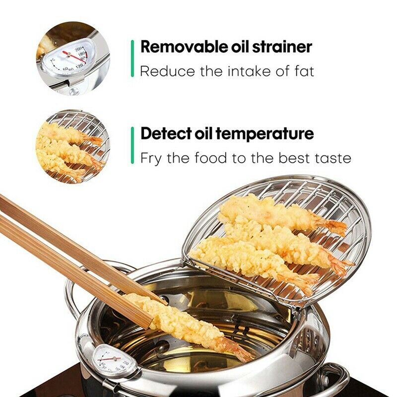 Tempura Deep Fryer, Stainless Steel Deep Frying Pan, Temperature Control ChiM2N3