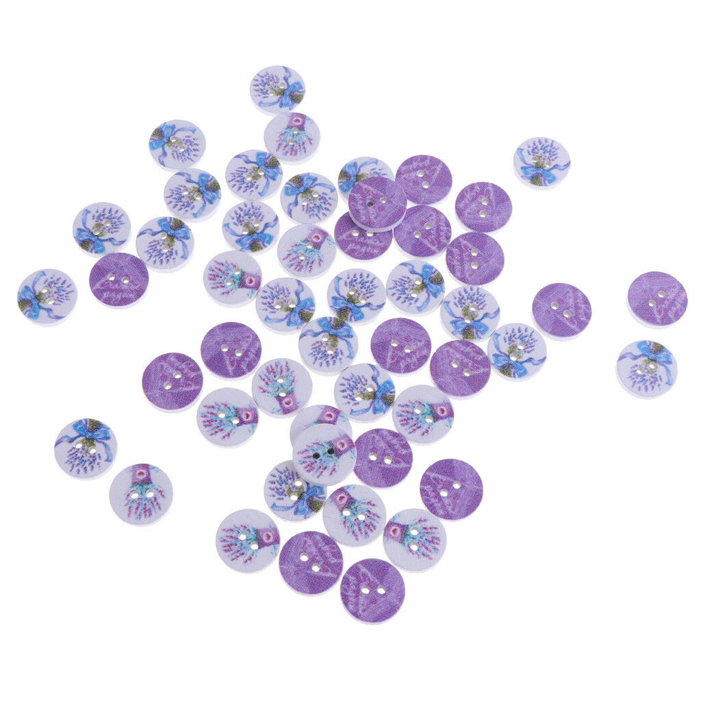 50pcs Lavender Wooden Buttons Round Sewing Buttons DIY Craft Supplies 15mm