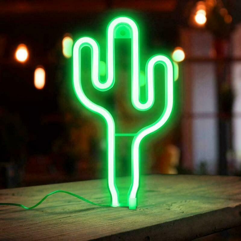 LED Cactus Neon Light Signs Wall Lamps Battery USB Operated for Kids Room Decor