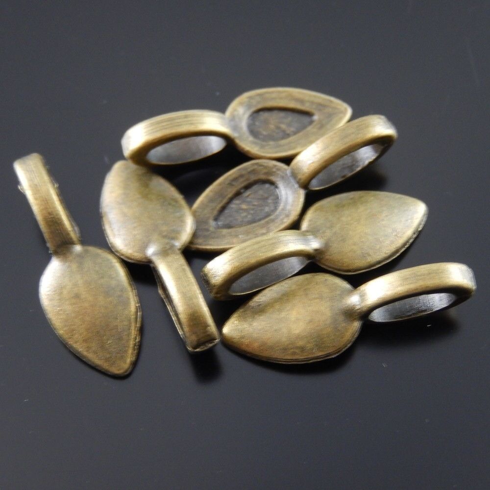 40-pack Antiqued Bronze Color Glue On Bails Alloy Pendant Connectors 21x7x1mm