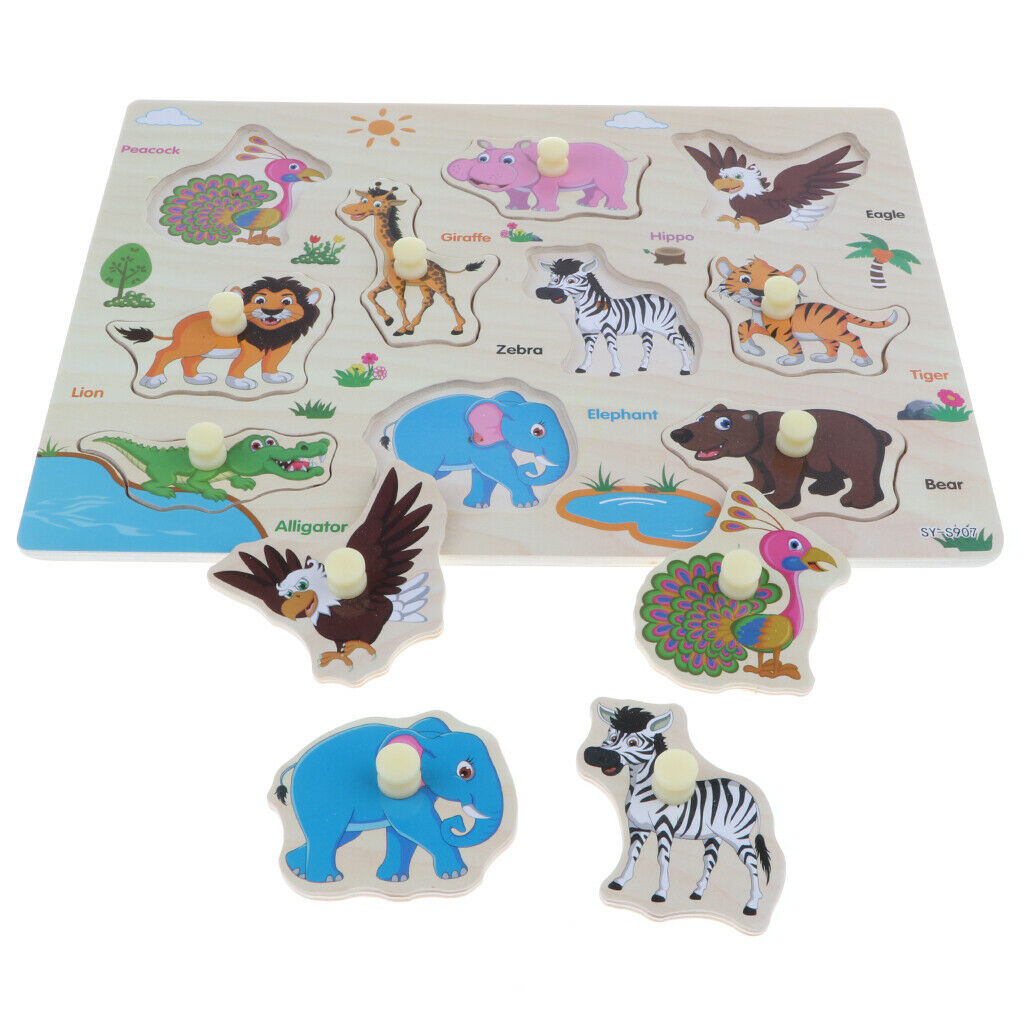 Wooden Colorful Traffic and Farm Zoo Marine Animals Jigsaw Puzzle Baby Toys