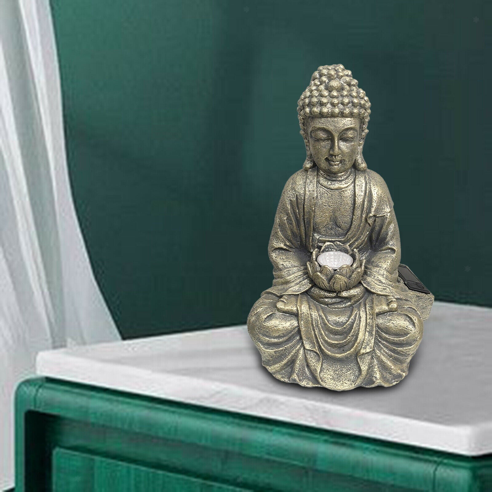 Home Buddha Statue Garden Zen Outdoor Solar Light Patio Ornament Sculpture