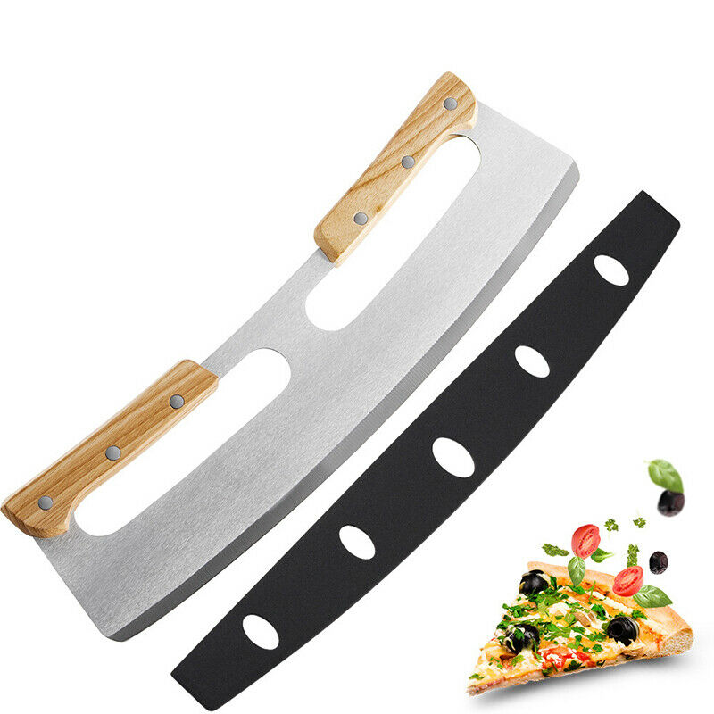 Pizza Cutter Rocker Stainless Steel with Wooden Handle 14 Inch Upgraded Sharp