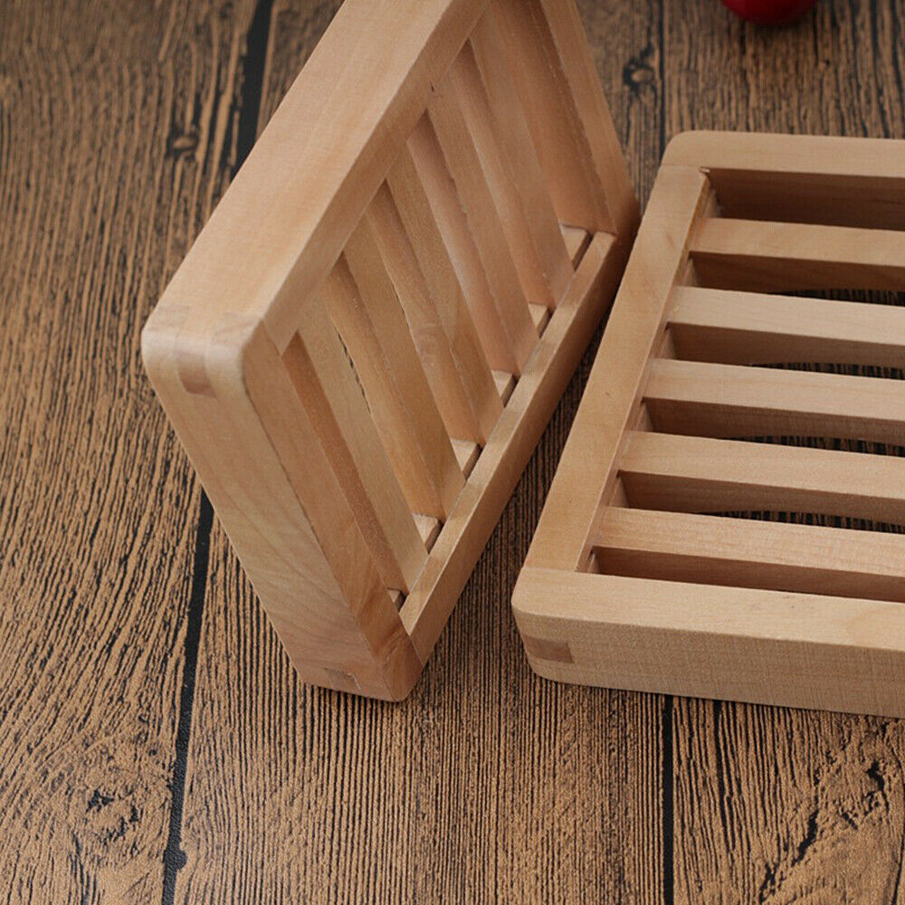 Bamboo Wooden Soap Dish Storage Tray Holder Plate Water Drain Shower Bathroom