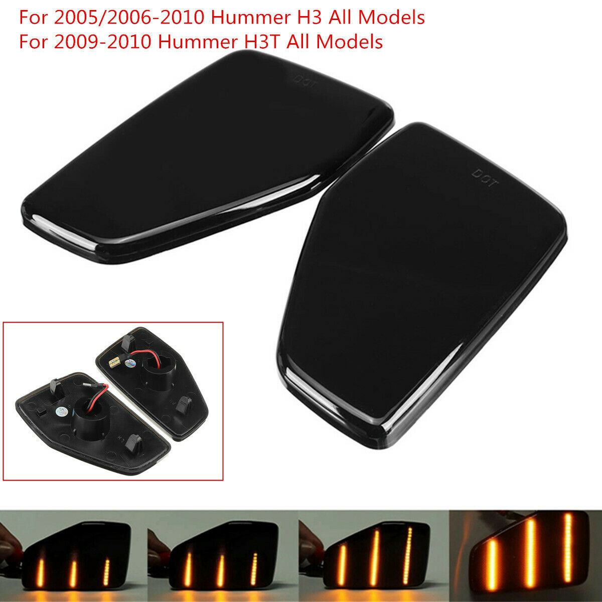 2Pcs Front Fender Dymanic LED Side Marker Reflector Lights For 2005-10 Hummer H3