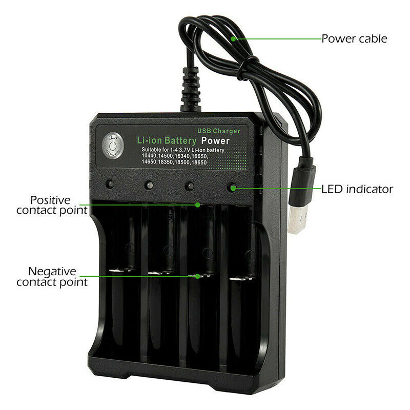 4 Slots 3.7V Rechargable Intelligent USB Charger Black For 18350 Li-ion Battery