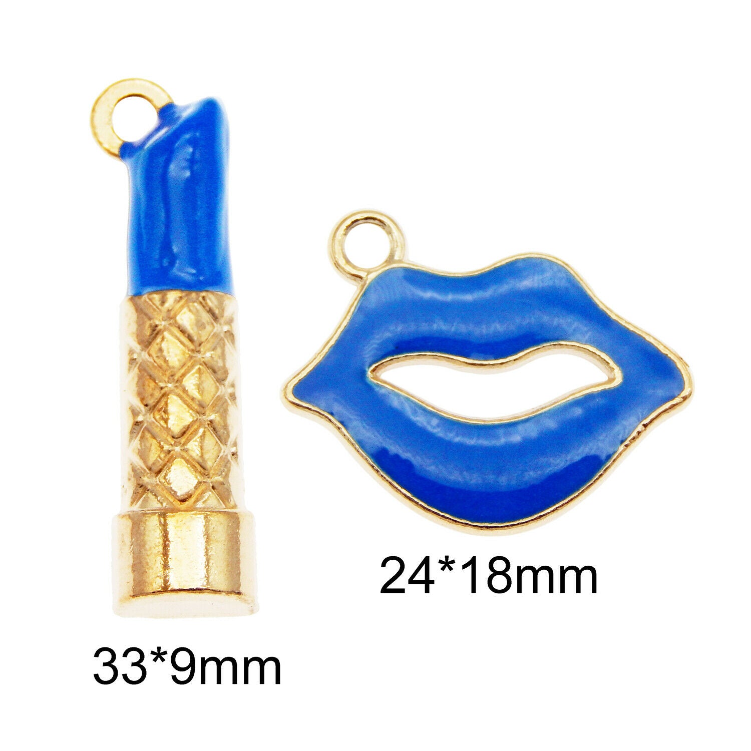 16-pack Assorted Blue Enamel Lip and Lipstick Charm Alloy Pendant Earring Dangle