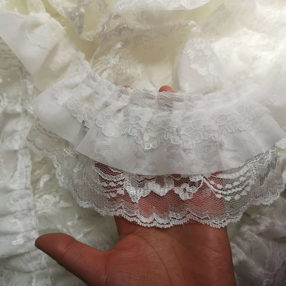 3Layer Lace Fabric Trims Pleated Frill Sewing Ruffle Edging Ribbon  3.94'' Width