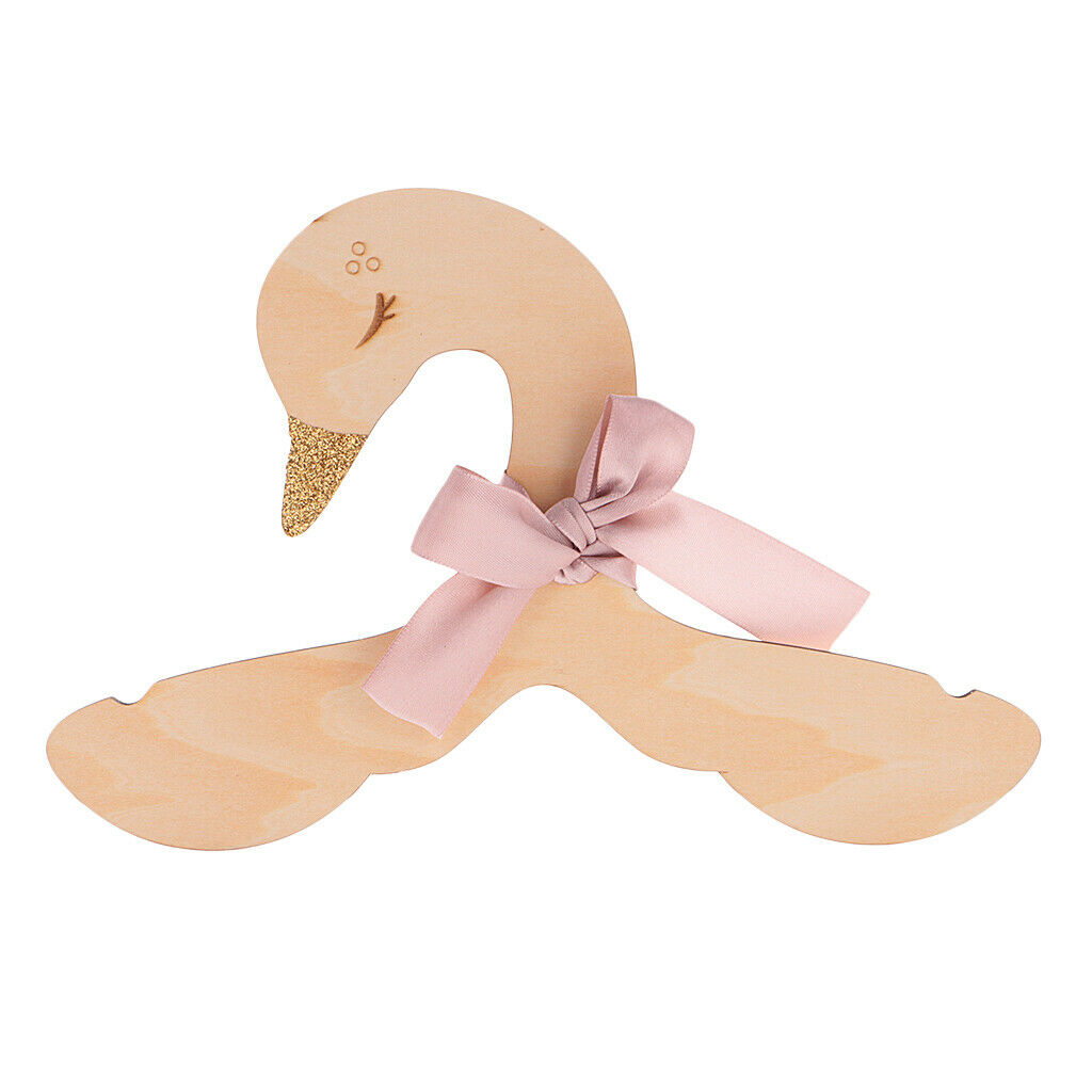 Baby Kids Cartoon Swan Bowknot Wooden Garment Clothes Hanger Rack Room Home