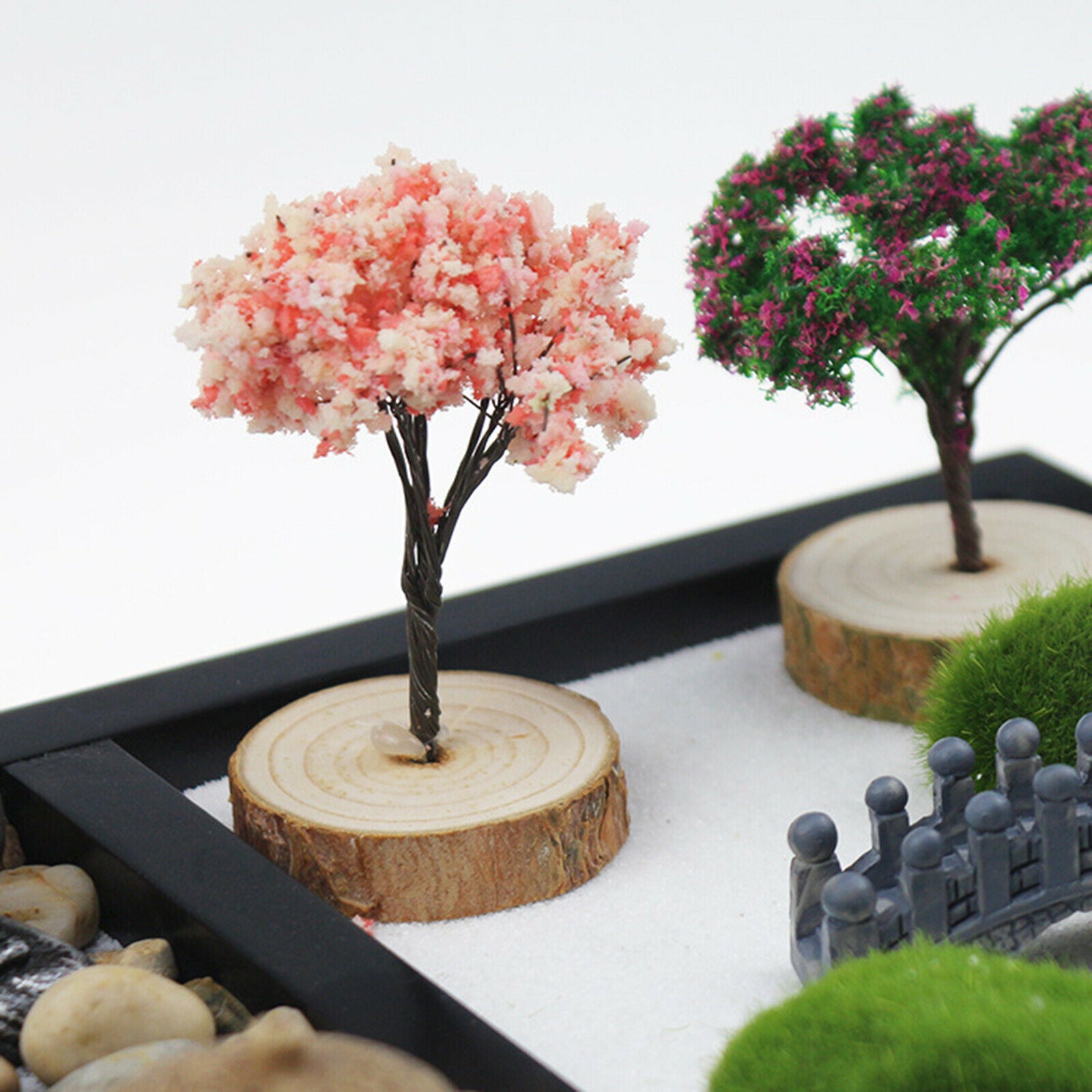 Mini Zen Garden 3 Grids Sand Tray Buddha Statues Desk Gifts Stress Relief