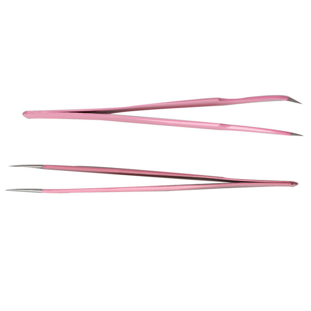 Steel Pink Btraight + Bend Tweezer for Eyelash Extensions Nail Art Nipper.l8