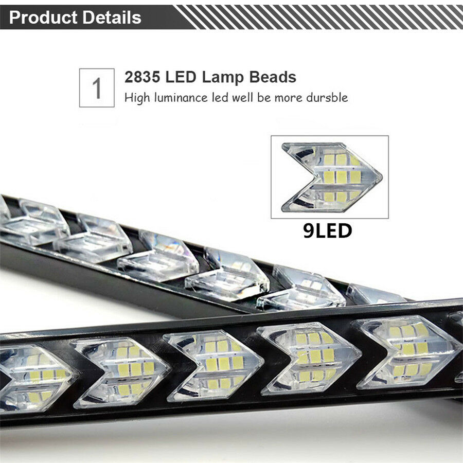 Pair Car White/Amber LED Light Strips Switchback Flowing DRL/Turn Signal Lamp