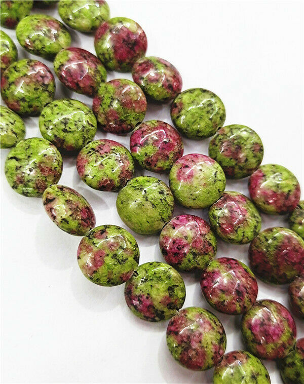 1Strand 12x6mm Rose&Green Ruby in Fuchsite Round Spacer Loose Beads 15.5" HH7802