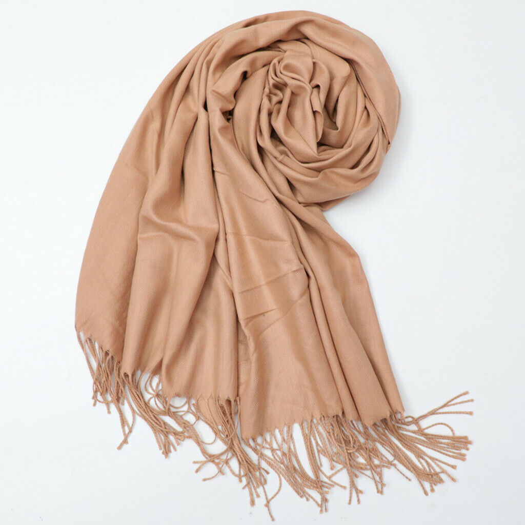 Womens Long Large Soft Silky Pashmina Shawl Wrap Scarf in Solid Colors Khaki