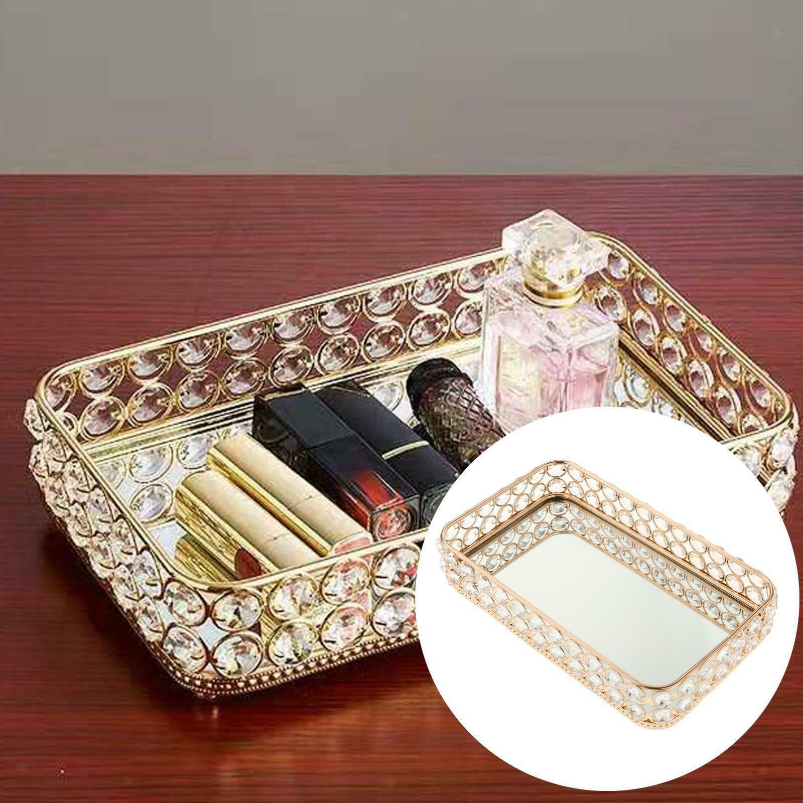 Exquisite Crystal Tray Desk Mirror Jewelry Perfume Organizer Wedding Dresser