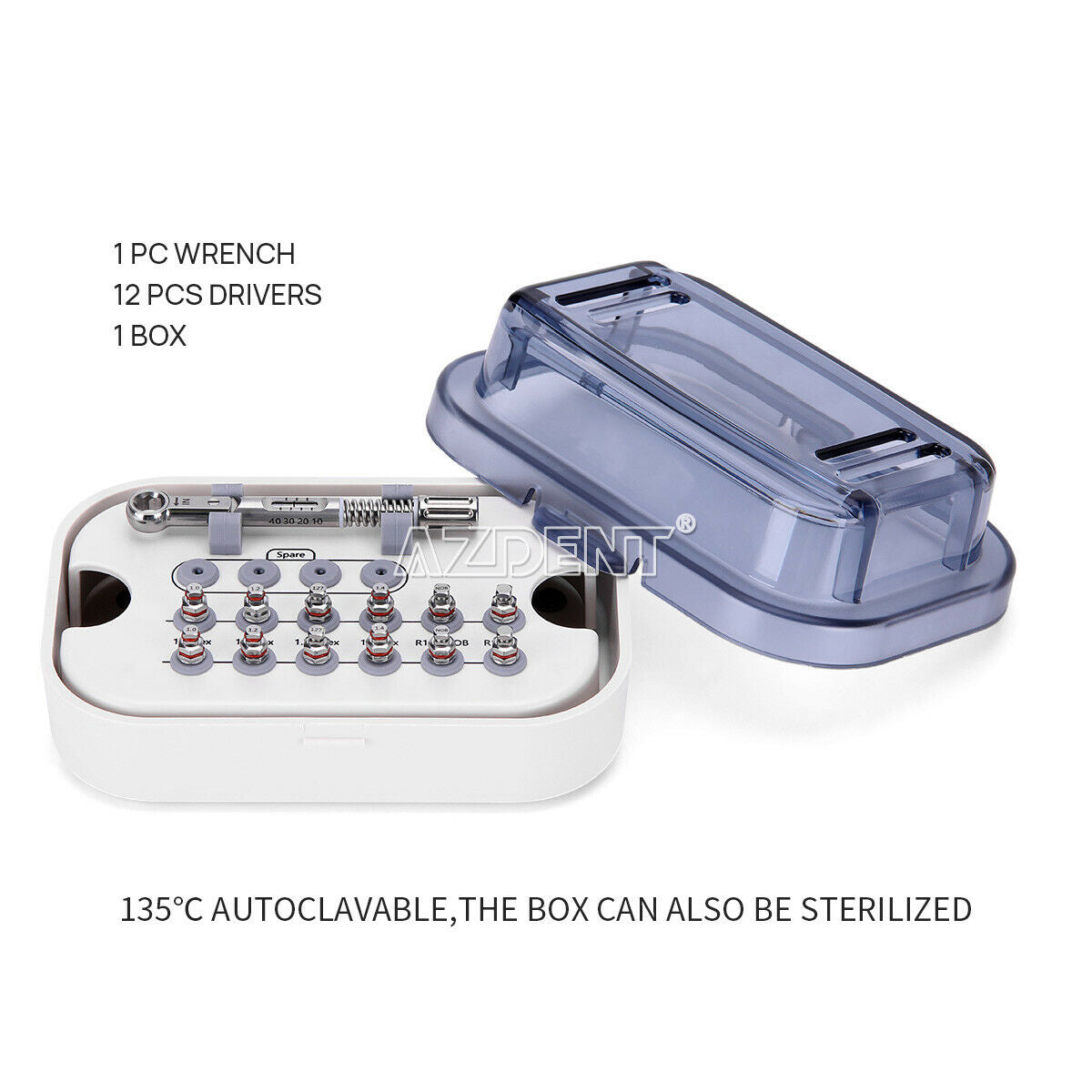 Dental Universal Torque Wrench 10-40Ncm 12psc Hex Drivers Kit Autoclavable