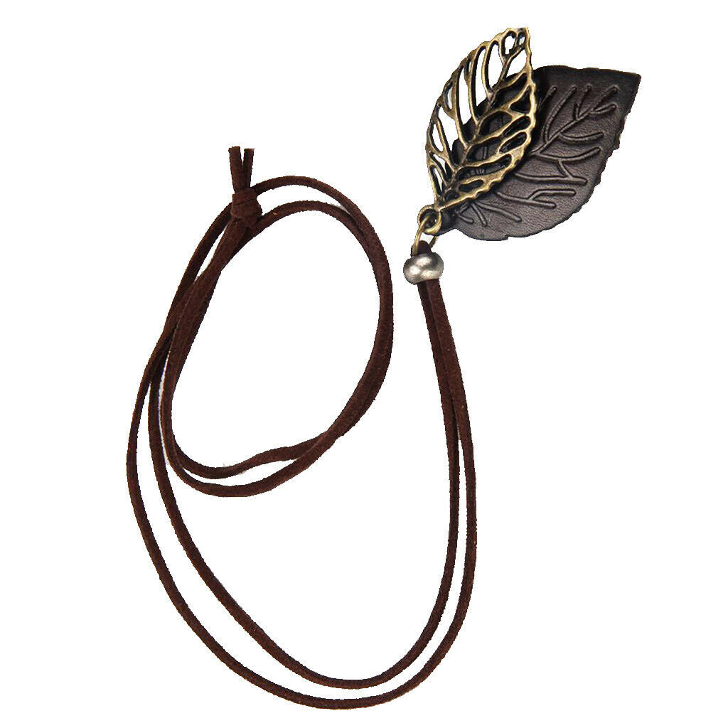 2 Pieces Women Leaves Leaf Pendant Necklace PU Leather Long Sweater Chain