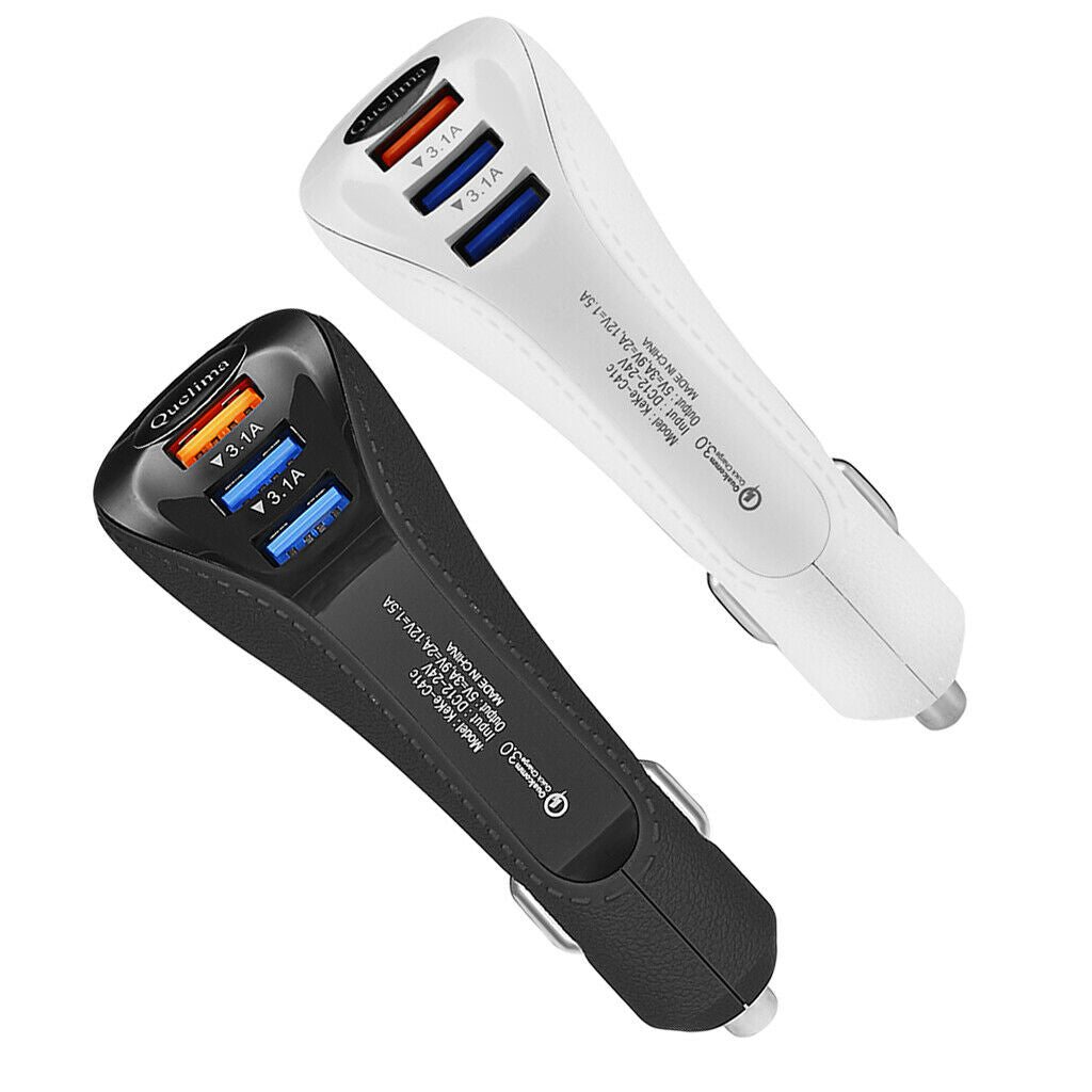 3 Port USB Car Fast Charger Rapid Car Power Universal Adapter QC3.0 White