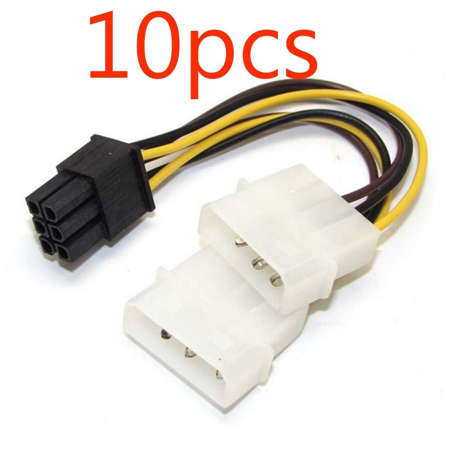10pcs  2Dual 4 Pin Molex IDE to 6 Pin PCI-E Graphic Card Y Power Cable Adapter
