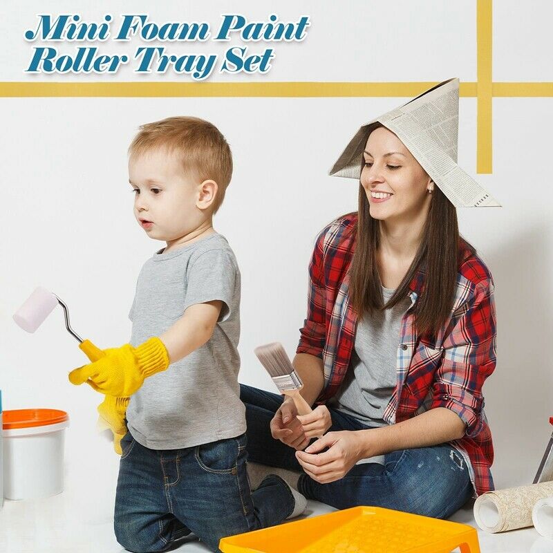 7Pcs Mini Foam Paint Roller Tray Set 2 Inch Small Roller Paint Brush Foam PainR3