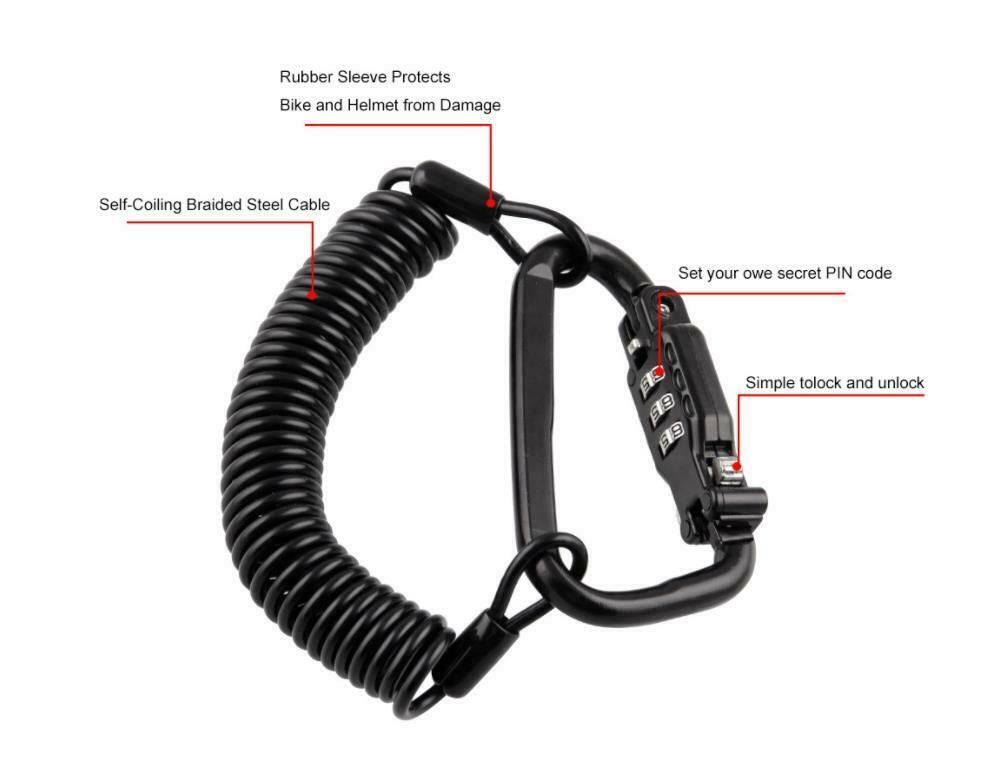 Motorcycle Helmet Lock Cable Black Tough Combination 3 Digit Password Anti-theft