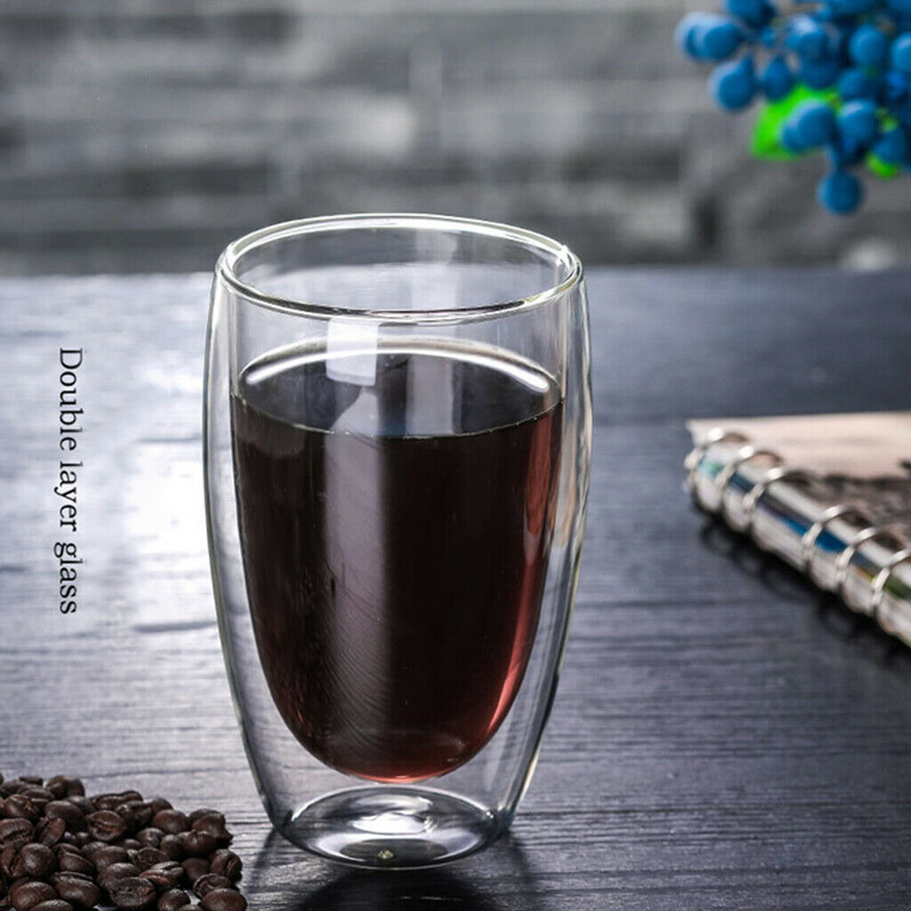 Small Transparent Glass Coffee Mugs Double Walled Drink Mugs 450ml Hot Cups