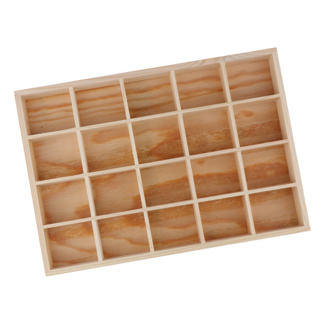 2 Pieces Wooden Jewelry Storage Case 20 Grid Jewelry Box Organizer