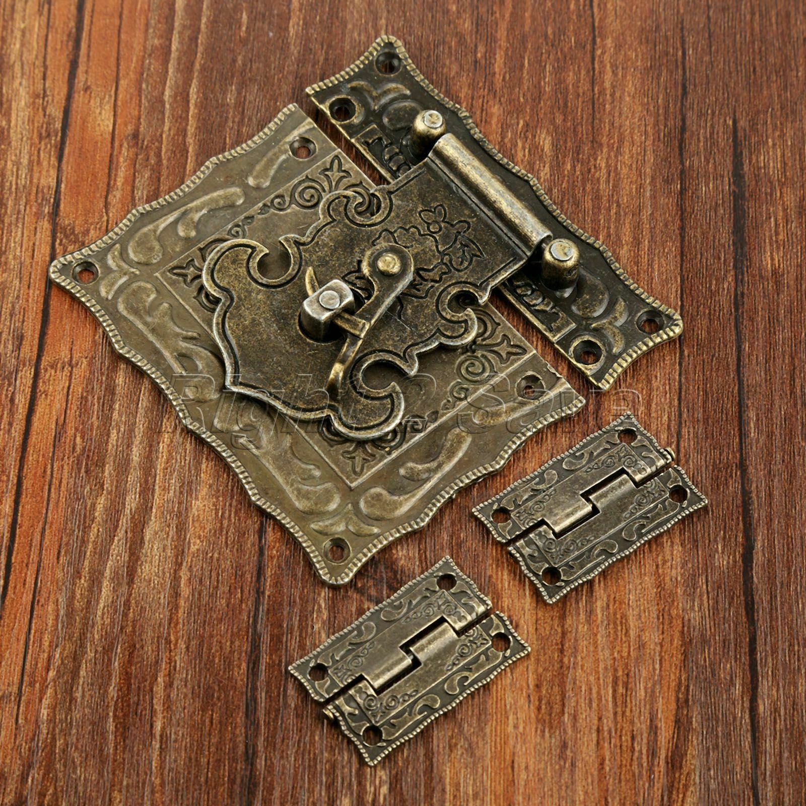 Retro Rectangle Carved Jewelry Box Chest Buckle Toggle Latch Hasp Hook & Hinges