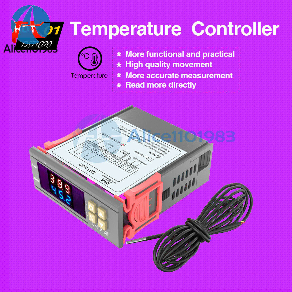 Digital DST1020 AC 110-230V Dual Display Thermostat Temperature Control DS18B20