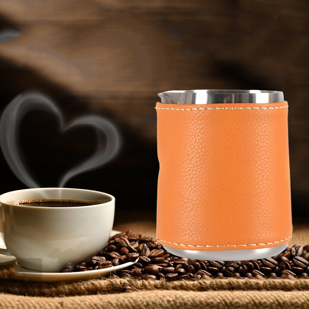 Milk Frothing Pitcher Jug with Leather Case Coffee Tools Cup 12oz/350ML