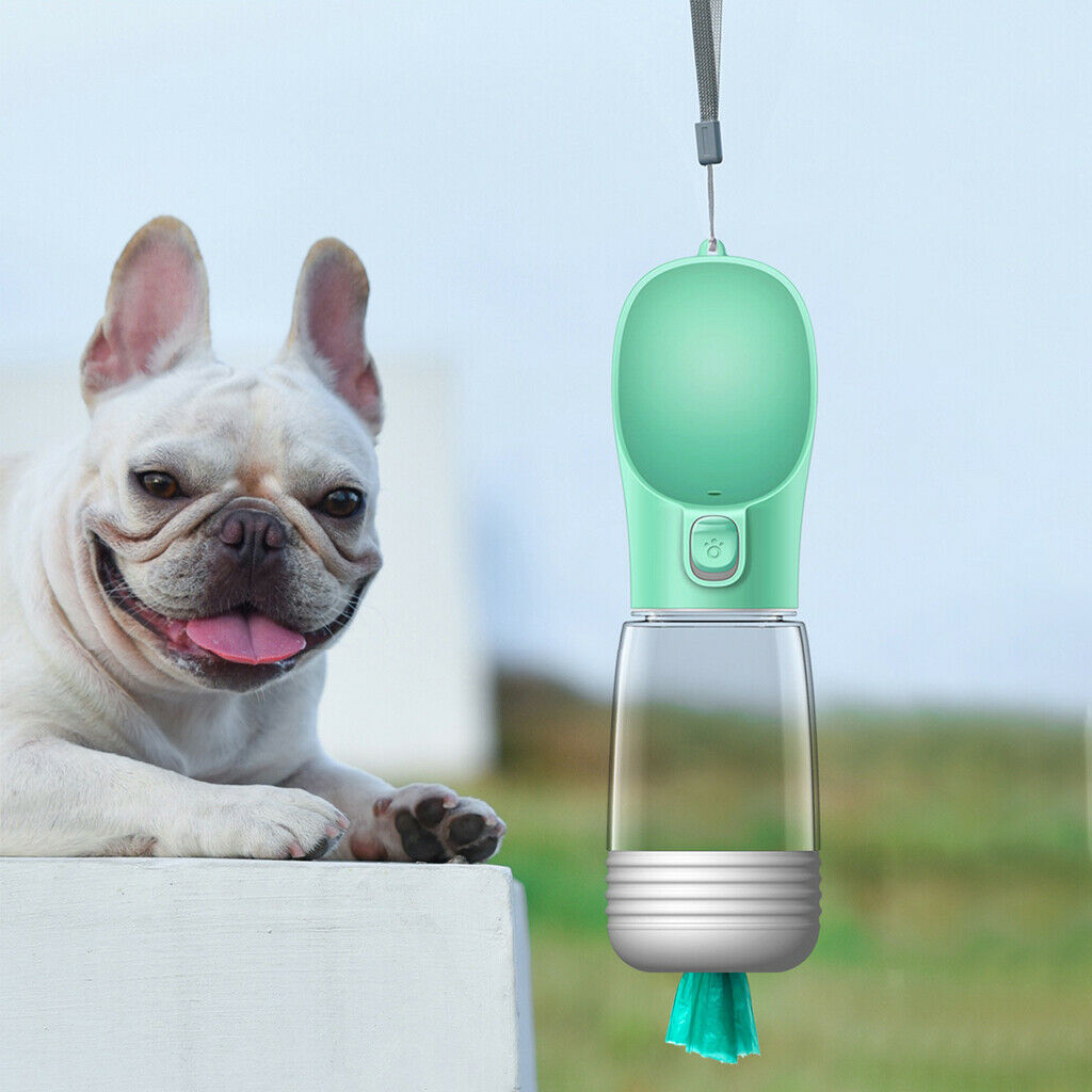 Dog Bottle Outdoor Puppy Drinking Poop Bag Dispenser Feeder Tray Green