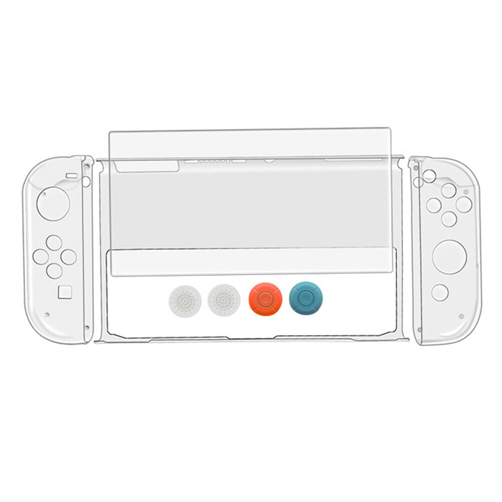 8 in 1 Crystal Cover Set for OLED Controller Tempered Film Thumb Grip Caps