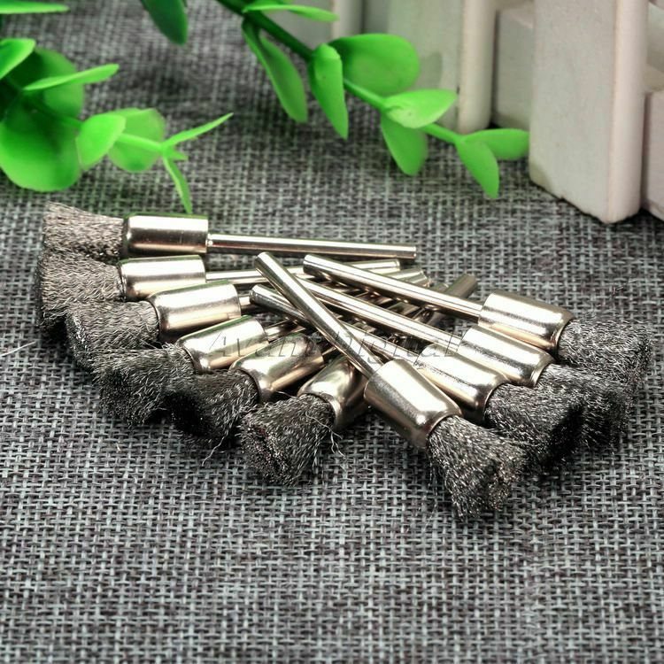10pc 8mm Steel Wire Drill Polishing Cleaning Brushes 3mm Shank Rotary Power Tool