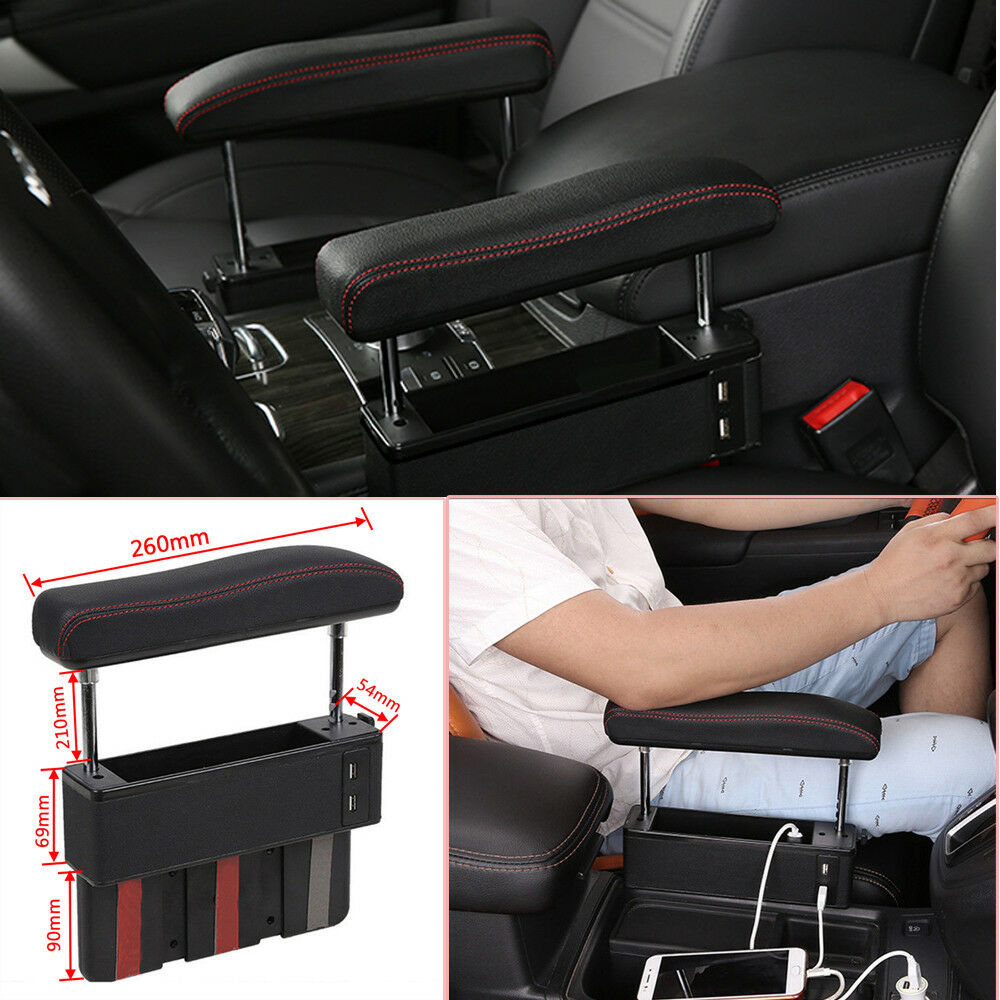 Universal Driver Seat Pocket Storage Armrest Box Organizer Holder USB PU Leather